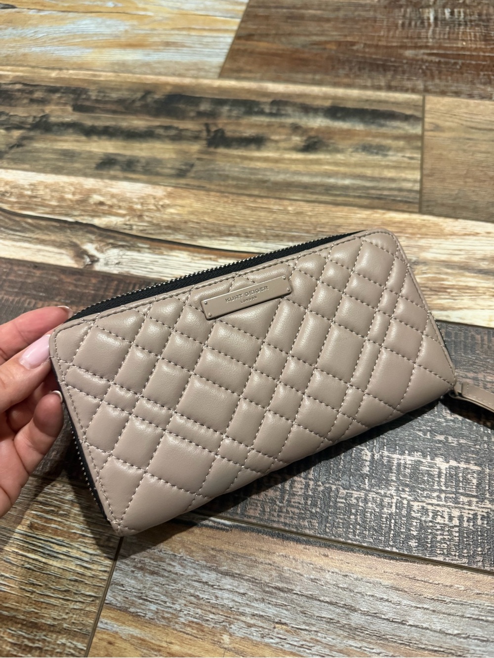 Kurt Geiger Quilted Zip Wallet in Taupe